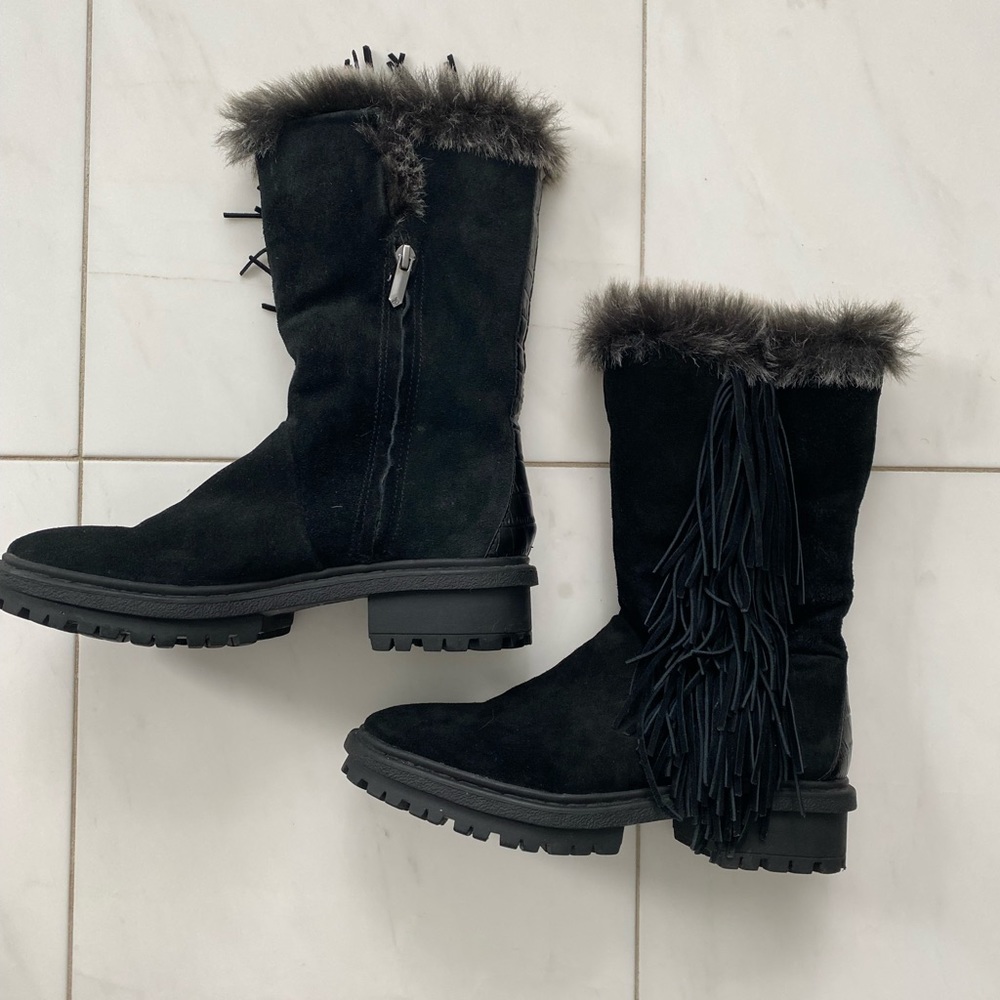 Sam Edelman black suede fringe booties 6.5M